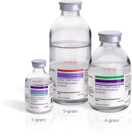 GLASSIA 1-gram, 4-gram, and 5-gram vials.