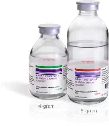 GLASSIA 4-gram and 5-gram vial options for Alpha-1 antitrypsin deficiency treatment.