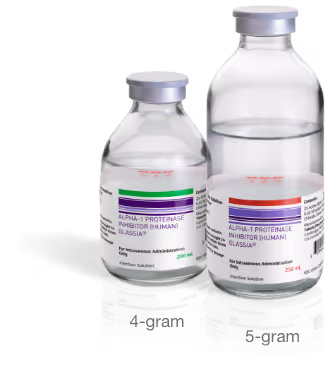 GLASSIA’s larger vial options: 4-gram and 5-gram.